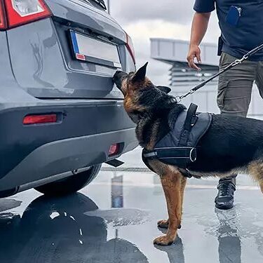 Cadaver Dog Detecting Human Remains in Trunk of Car